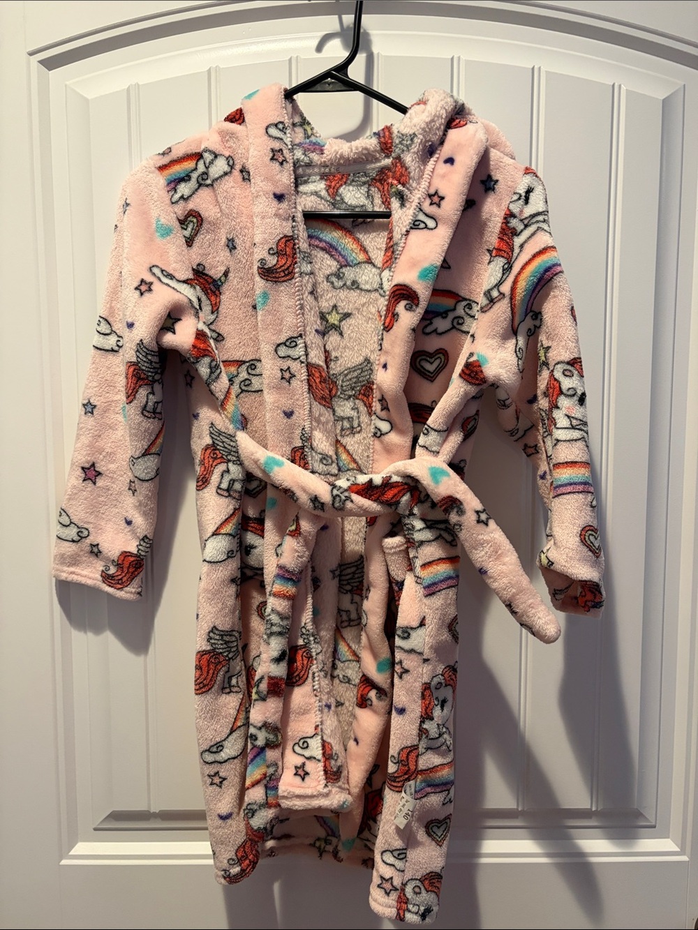 Kids Pink Hooded Unicorn & Rainbow Plush Robe